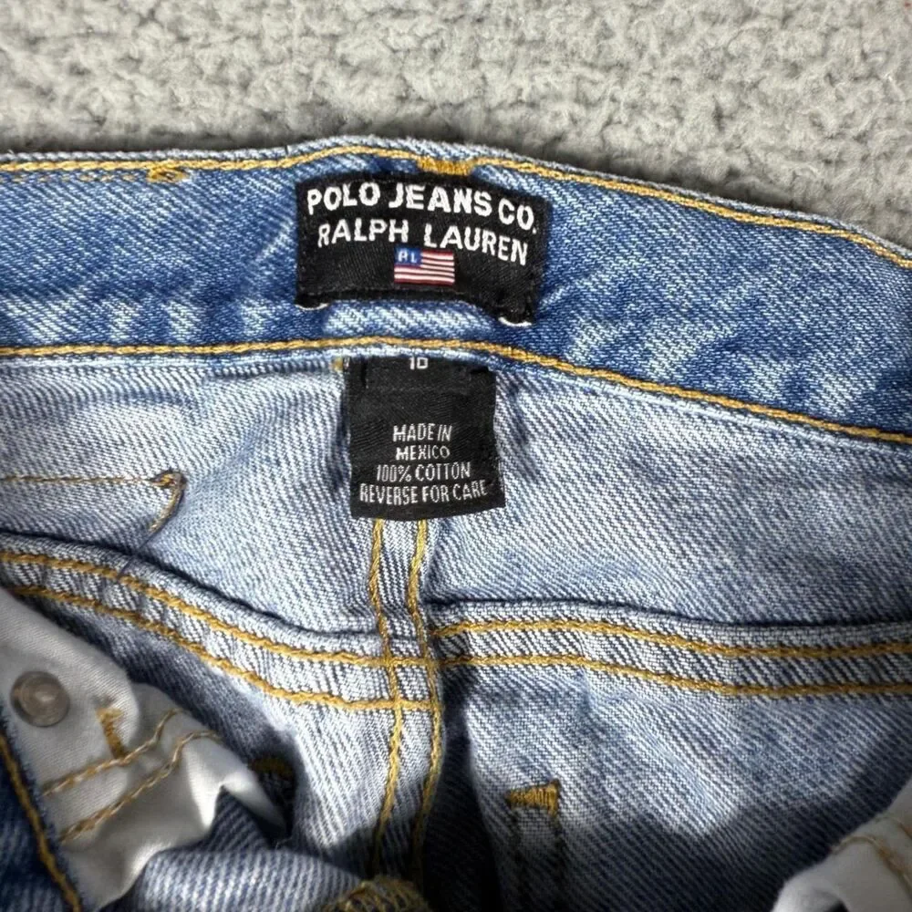 Vintage Polo Jeans Co Ralph Lauren Boys Size 10 Cotton Jeans American Flag Patch